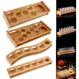 Bamboe Borrelglas Houder Rack Bar Whisky Beker Dienblad Wodka Rum Tequila Cocktail Cups Organizer - 6 Gaten Straight