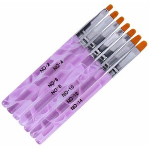 7 stks/set Paars Nail Art Crystal Brush UV Gel Builder Schilderen Pen Puntjes Carving Tips Manicure Salon Gereedschap