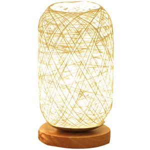 Unieke Hout Rotan Touw Bal Lichten Tafellamp Kamer Home Art Decoratie Bureaulamp Volle Licht shading