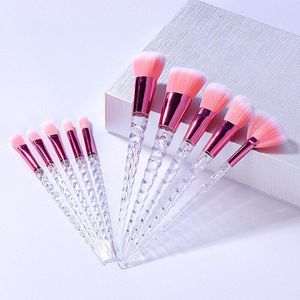 Zzdog 10Pcs Eenhoorn Professionele Make-Up Kwasten Set Oogschaduw Foundation Blush Borstel Kristal Lange Handvat Cosmetische Beauty Tools
