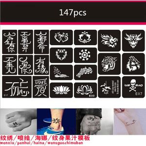 147Pcs Diy Airbrush Henna Tattoo Stencil Voor Schilderen Body Art Tijdelijke Glitter Tattoo Stensil Darwing Templates