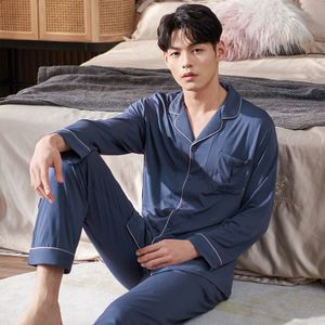 Men Nightwear Suit Autumn Soft Modal Long Sleeve Pajamas Casual Cardigan Homewear Plus Size M-XXXL Pijama Hombre