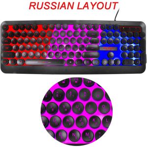 Backlit Russische Toetsenbord Retro Ronde Glowing Keycap Gaming Ducky Toetsenbord Tri-kleur Veranderen Kleur USB Wired voor Desktop Laptop
