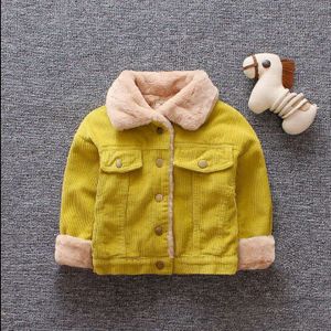 Herfst & Winter Corduroy Jas Baby Meisje & Jongen Kids Jas Cool Bruin Jasje Kleding Effen Dikke gele Jas