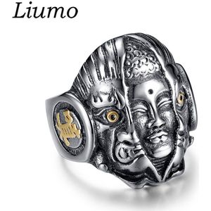 Liumo Punk Stijl Thailand Boeddha Devil Evil Skull 316L Rvs Man Biker Ring Lr331
