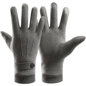 Mannen Winter Warm Touchscreen Faux Suede Handschoenen Pluche Voering Gebreide Manchet Wanten A2UA