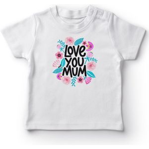 Angemiel Baby Bloemen İçerindeki I Love U Mom Baby Meisje T-shirt Wit