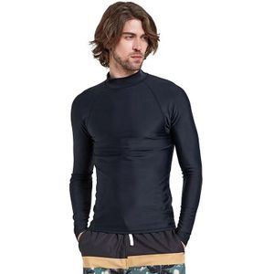 Mannen Lange Mouw Rashguard Swim Shirt Spf 50 + Badpakken Uv Zon Bescherming Swim Tee Solid Zwarte Basic huid Wetsuit Volwassen