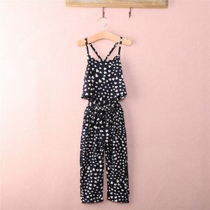 Baby Meisjes Hart Printing Zwarte Jumpsuit Mode Strappy Zomer Backless Chiffon Little Lady Overalls