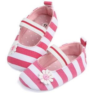 Pasgeboren tot 18 m Zuigelingen Baby Meisje Zachte Crib Schoenen Bloem Gestreepte Canvas Mocassin Prewalker Zool Schoenen Baby Meisje