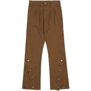 Knop Decoratie Flared Broek Mens Streetwear Effen Kleur Casual Broek High Street Split-Zoom Broek Broek Mannen