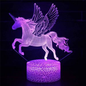 3D Eenhoorn Illusion Visuele Nachtlampje Transparant Acryl Nachtlampje Led Lamp 7 Color Changing Touch Tafellamp Home Decor