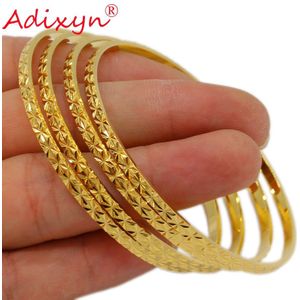 Adixyn 4 Stks/partij Dunne Armband Vrouwen Meisjes Goud Kleur Koper Bangles Dubai Afrikaanse India Party Verjaardag N071040