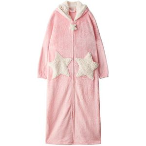 Nachtjapon Voor Vrouwen Nachtkleding Gewaad Leuke Lente En Herfst Dikke Vrouwen Winter Flanel Mannen Rits Lange Coral Fleece