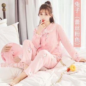 Vrouw Moederschap Clothings Verpleging Pyjama Lange Mouw Top + Lange Broek Verborgen Opening Kant Zwangere Vrouwen Pjs Nachtkleding