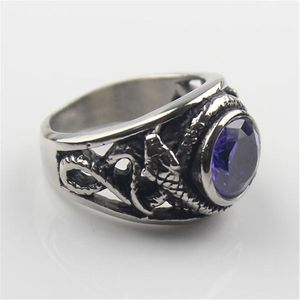 Paars Cz Gem Snake Mode Mannen 316L Rvs Biker Ring Mannen Sieraden