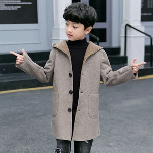 Jongens Kleding 8 Jaar Effen Kleur Bovenkleding Jas Knappe Jongens Kleding Mode Tops Herfst Winter Warm Hooded Wol Uitloper