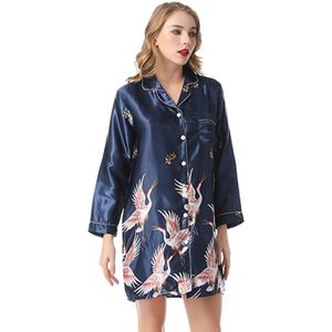 Satijn Slaap Shirt Voor Vrouwen Lange Mouw Nachtkleding Luxe Nachthemd Button Down Pyjama Top Voor Lente Zomer