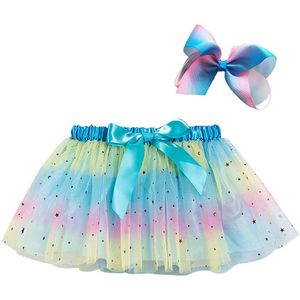 2022 2-11Y Kinderen Baby Meisjes Prinses Tutu Rok Kids Meisjes Party Dance Ballet Kostuum Splice Rainbow Tulle Rok + haarspeld
