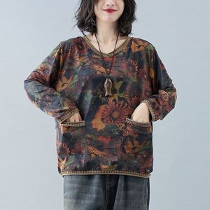 Vrouwen Winter Fall Folk Vintage Traditionele Wollen Bloemenprint Lange Mouwen V-hals Gebreide Truien Lady V-hals Retro Casual Tops