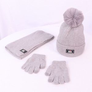 Kinderen Winter/Herfst Wollen Driedelige Trui Cap Voor Jongens En Meisjes Gebreide Warme Muts Sjaal Handschoenen set