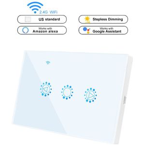 Dimbare WiFi Slimme Lichtschakelaar 1 Gang Touch Control Traploze Dimmer 300W Afstandsbediening Alexa Google Assistent IFTTT