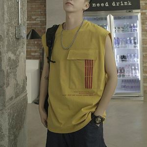 Mannen Tanks Gedrukt Pocket Trendy Casual Ins Safari Stijl Oversized Losse Chic Heren Tank-Tops Hip Hop Ulzzang Streetwear alle-Match