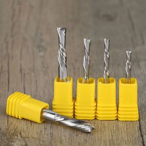2 st 3.175 4 6mm Links Spiraal frees down cut twee dubbele Fluiten router bit CNC end mill carbide frees