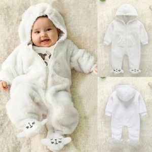 Goocheer Herfst Hooded Lange Mouw Jumpsuit Voet Solid White Pocket Jongens Meisjes Kleding Outfits Kleding Pasgeboren Baby Romper