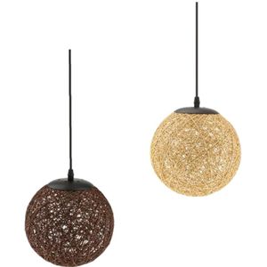 2 Kleuren/Set Rotan Geweven Bal Globe Hanger Lampenkap Opknoping Loft Plafondlamp, 20 Cm, koffie + Vlassen