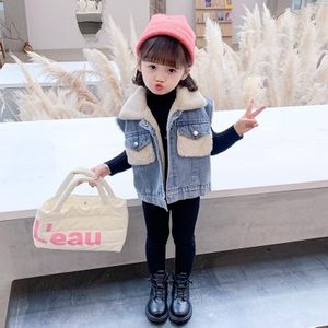 Warm Denim Fleece Vest Baby Meisje Winter Kleding Mouwloze Jas Peuter Bovenkleding Jean Vest Kinderen Vesten Meisjes Bont Vest