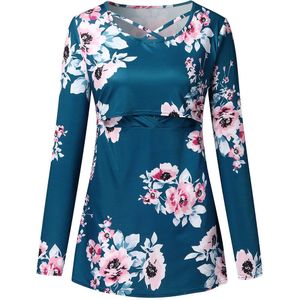 Jaycosin Vrouwen Zwangere Verpleging Moederschap O-hals Lange Mouwen Gedrukt Bloemen Blouse Tops Zwangerschapskleren