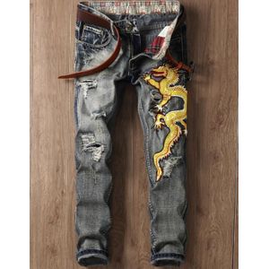 Mannen Denim Jeans Lente Brand Borduren Slim Fit Gat Ripped Jean Voor Mannen Straight Hip Hop cowboys Broek Man