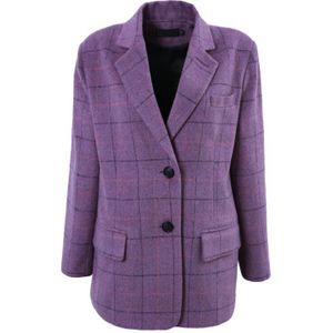 [Eam] Vrouwen Paars Plaid Big Size Blazer Revers Lange Mouwen Loose Fit Jas Mode Tij Lente Herfst 1DA448