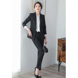 Plaid broek past vrouwen winter mode temperament formele lange mouwen blazer en broek office dames Zaken werkkleding