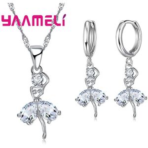 Zoete Hula-Hulaed 925 Sterling Zilveren Hanger Ketting Lever Terug Sieraden Sets Shining Cubic Zirkonia Steen Bijoux