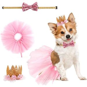 Hond Verjaardag Set Puppy Tutu Rok Met Vlinderdas Hoofdtooi Kroon Hoed Feestartikelen Kraag Kat Mode Bruiloft Accessoires