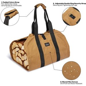 Supersized Canvas Brandhout Hout Carrier Tas Log Camping Outdoor Holder Carry Opbergtas Houten Canvas Tas