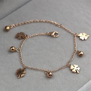 Rvs Bloem Enkelband Rose Goud Kleur Liefde Kleine Bell Charm Voet Ketting Enkelbanden Vrouw