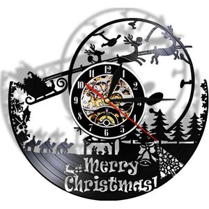 Vrolijk Kerstfeest Kerstman Vinyl Record Wandklok Saint Nicholas Vader Kerst Muur Decor Elf Vintage Klok Muur Horloge