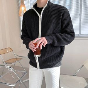 Iefb Mannen Lange Mouwen Coltrui Rits Sweatercoat Casual Losse Stand Kraag Lange Mouw Lente Breien Vest Tops