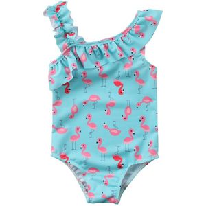 Mode Kinderen Meisjes Flamingo Badpak Ruches Cape Zwemmen Een Stukken Badmode Badpak Leeftijd 2-7Y