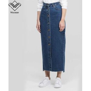 Wechery Denim Rok Moslim Vrouwen Jeans Rokken Blauw Lange Kleding Islamitische Turkse Islamitische Midden-oosten Kleding