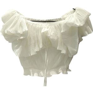 Twotwinstyle Chiffon Ruches Patchwork Ruche Blouse Voor Vrouwen Halter Off Shoulder Mouwloze Vrouwelijke Blousers Zomer