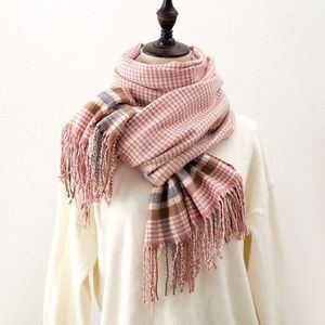 Houndstooth Sjaal Vrouwen Winter Sjaal Dual Gebruik Koreaanse Verdikte Kasjmier Handvat Student Warm Kwastje Bib