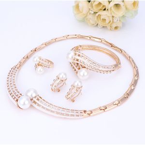 Sieraden Set Goud Kleur Sieraden Sets Vrouwen Bruiloft Accessoires Voor Vrouwen Gesimuleerde Parel Kristal Ketting Oorbellen Set