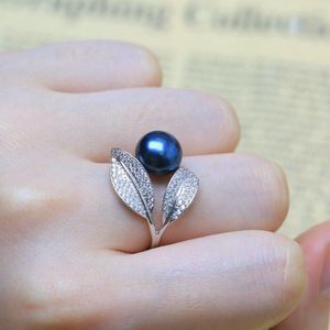 Baroqueonly Romantische En Shiny Leaf Ring 9-10 Mm Wit Roze Blauw Paars Zoetwater Parel Ring Beste Moeder dag Voor Vrouw