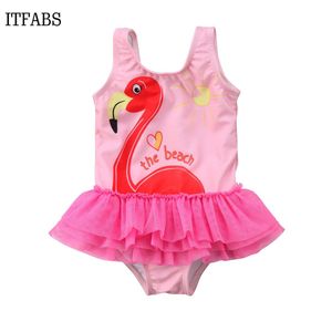 Schattige Kid Baby Meisje Een Stuk Tule Bikini Flamingo Gedrukt Badmode Badpak Beachwear Mooie Meisjes Zwemmen Kostuum