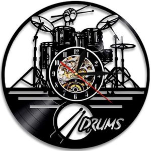 3D Gitaar Drums Wandklok Modern Silhouet Note Muziek Vinyl Horloges Saat Bar Woonkamer Decor Klaslokaal Handgemaakte Cadeau