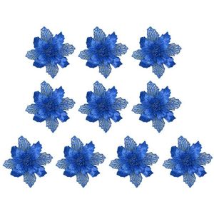 10Pcs 11Cm Grote Kunstmatige Glitter Bloem Kerstboom Hangers Ornament Diy Thuis Bruiloft Xmas Party Decoratie